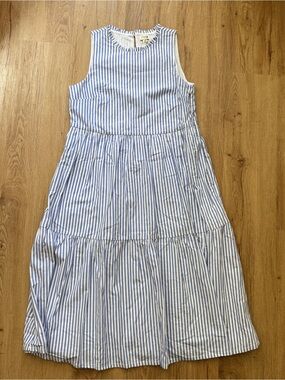 J. Crew Blue and White Striped Sleeveless Tiered Dress